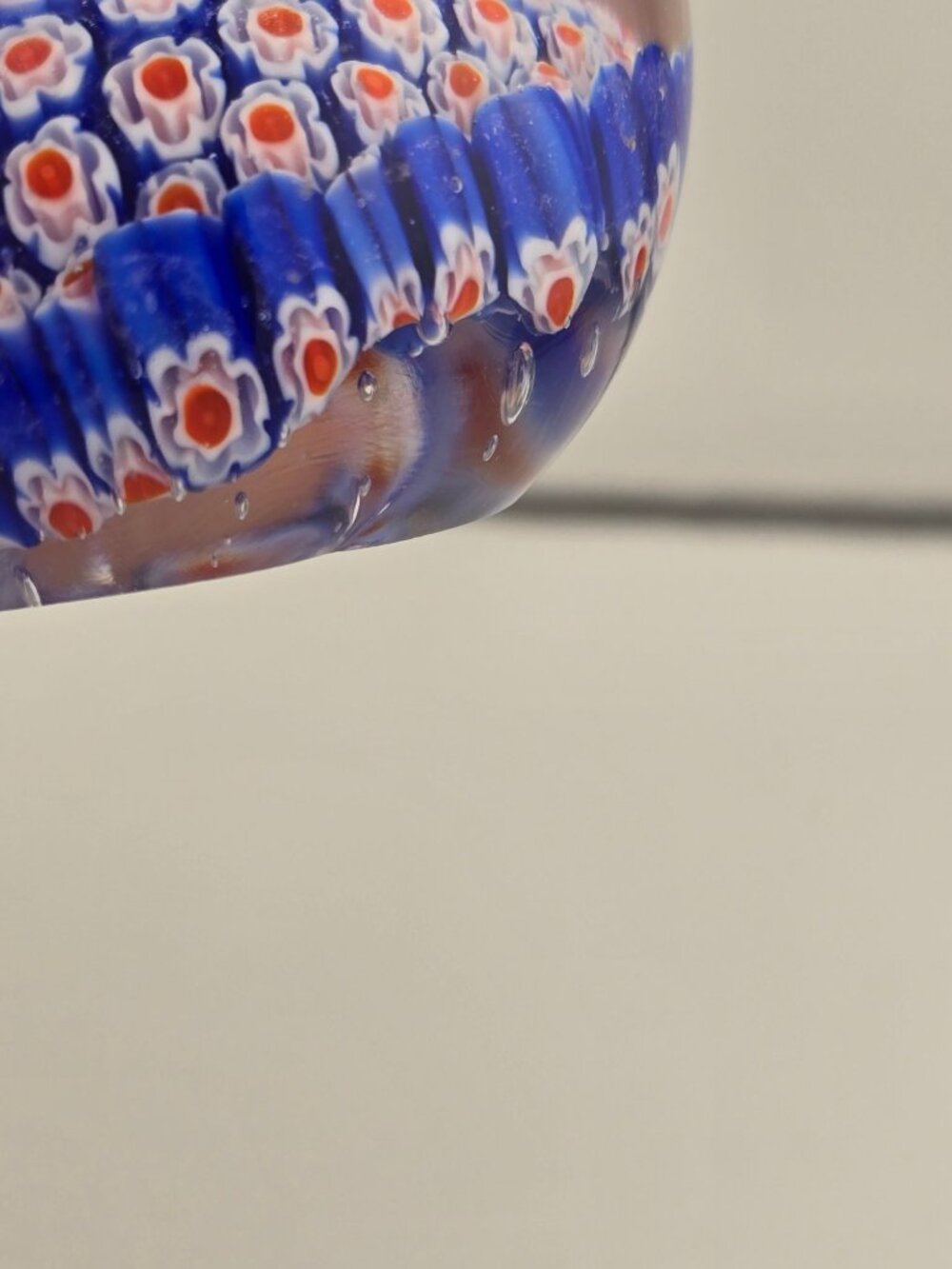 Vintage Handmade Glass Murano Style Millefiori Paperweight Blue Red White - Picture 5 of 7